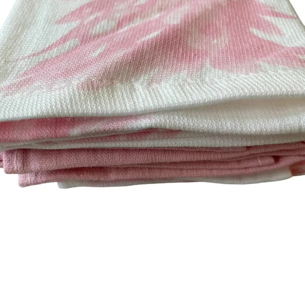 Pink Christmas Tree Kitchen Towels w/ Silver Glitter Bow Set of 4 Holiday GLA6